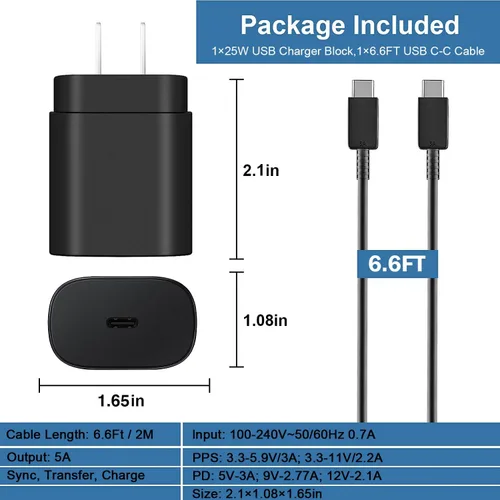 Miniatura 4 de Cargador USB-C de carga súper rápida de 25 W para Samsung Galaxy A17/A16/A15 5G SM-A166 SM-A165 SM-A156 SM-A155 Android Phone Tipo C Cable de carga