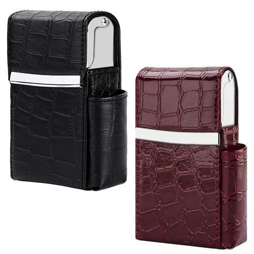 Miniatura 8 de bvya Juego de 2 cajas de cigarrillos deslizantes de piel sintética unisex con soporte para encendedor y trabilla para cinturón 2 piezas#e