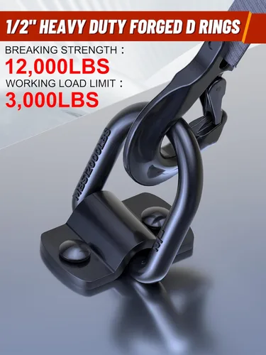 Miniatura 6 de Anclajes de amarre de anillos en D de 1/2 pulgada, anillos en D forjados resistentes atornillables de 12,000 libras con placa de refuerzo engrosada
