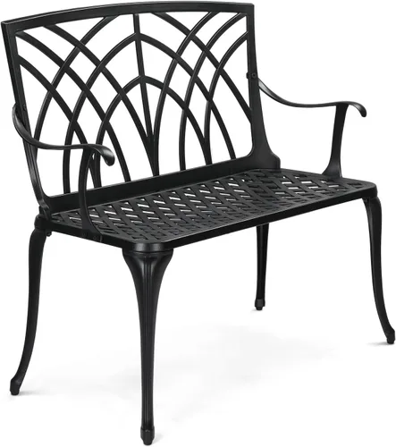 VINGLI Banco de metal para exteriores de 38 pulgadas, banco de jardín de aluminio fundido, silla de orquídea con acabado antiguo resistente a la