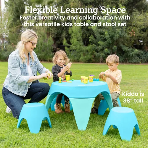 Miniatura 3 de ECR4Kids Ayana - Juego de mesa y taburete, mesa y sillas para niños al aire libre, azul cian/aguamarina, 5 piezas cian/aqua