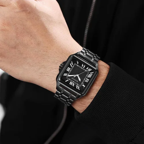 Miniatura 8 de Classic Square Watch for Men with Vintage Roman Numeral and Solid Stainless Steel Band