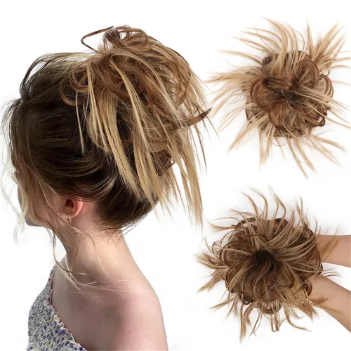 Miniatura 17 de HMD - Extensiones de cabello tipo chongo alborotado con rodelo despeinado, banda elástica de goma, extensiones de cabello sintético para mujer