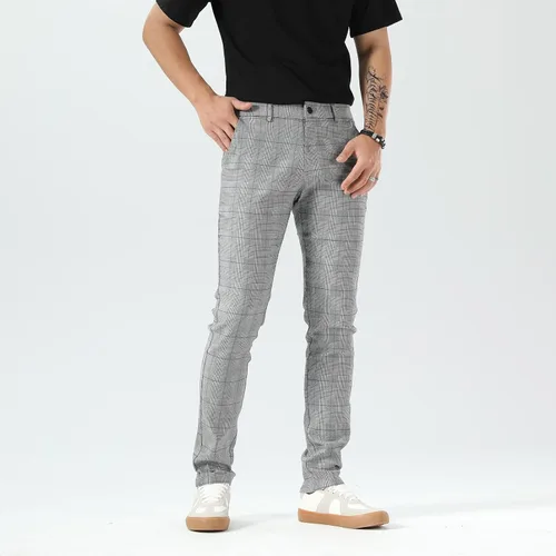 Miniatura 2 de Plaid&Plain Pantalones a cuadros para hombre, pantalones de vestir ajustados para hombre, pantalones chinos ajustados para hombre