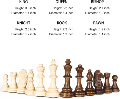 Miniatura 2 de Vamslove Piezas de Ajedrez de Madera Pesadas Solamente - Rey de 3.8'' - 2 Reinas Extra - 34 Piezas de Ajedrez de Madera de Torneo para Juego