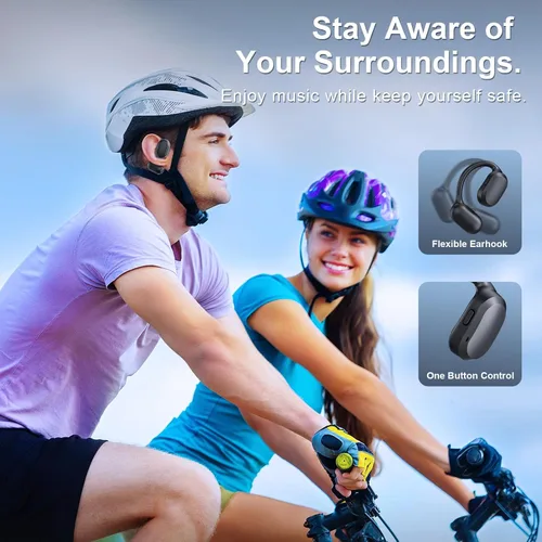 Miniatura 6 de Auriculares de oreja abierta, IPX7 impermeables, Bluetooth 5.3 True Wireless Sports Over Ear Auriculares con ganchos para los oídos, micrófono