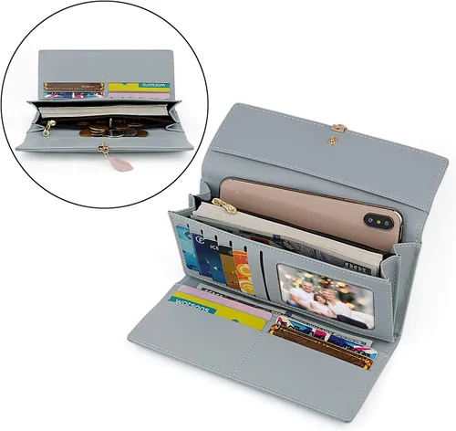 Miniatura 103 de UTO - Cartera pequeña RFID de piel sintética con dije de hoja, cierre de cremallera y tarjetero.