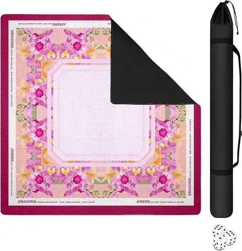 Mahjong Mat con bolsa de transporte negra, 31.5 x 31.5 pulgadas, antideslizante, reducción de ruido, alfombrilla de juego para Mahjong, póker, Rosa
