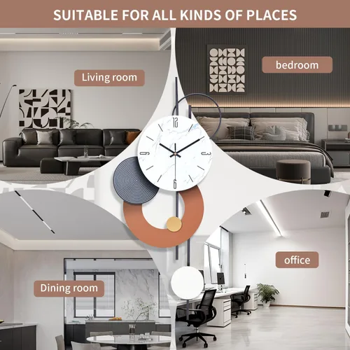Miniatura 4 de SIN&MI Relojes de pared decorativos para sala de estar, grandes relojes de metal modernos que funcionan con pilas, arte de pared para el hogar