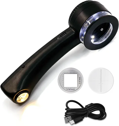 Miniatura 9 de Lupa de mano para joyería, 10 unidades, recargable por USB, con luces LED y UV y superluces tricolor, lentes de vidrio K9 de 1.181 in, lupa