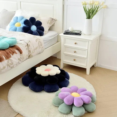 Miniatura 7 de Sioloc Almohada con forma de flor, cojín de suelo, cojín de asiento, bonita decoración de habitación y almohada de felpa para dormitorio, sofá