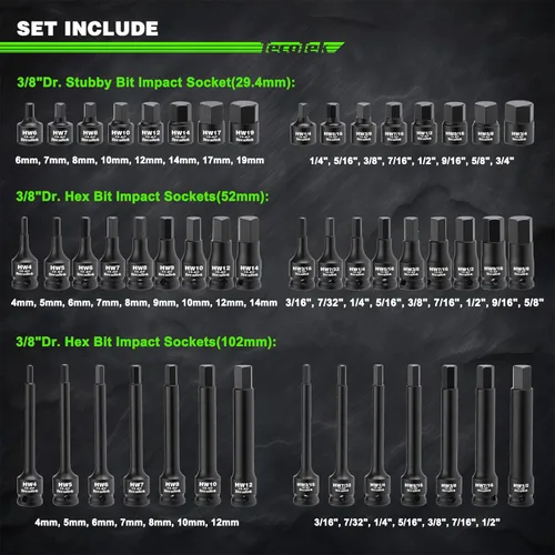 Miniatura 4 de TecoTek Juego de 84 piezas de 3/8 pulgadas Drive Master Hex Bit Impact Socket Set, Impact Allen Bit Socket Set, Star Bits, Stubby Bits, estrella a