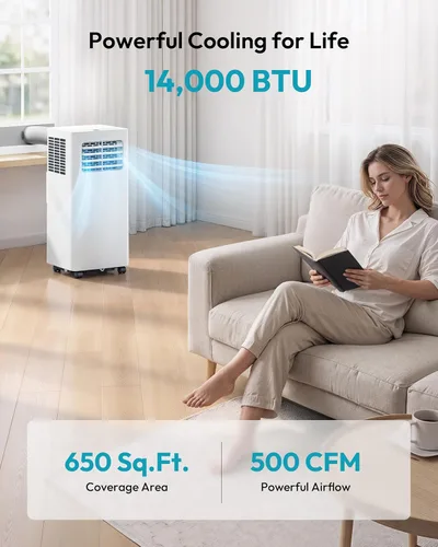 Miniatura 2 de EUHOMY Aire acondicionado portátil de 14,000 BTU, aire acondicionado portátil 4 en 1 para habitaciones de hasta 650 pies cuadrados con fresco