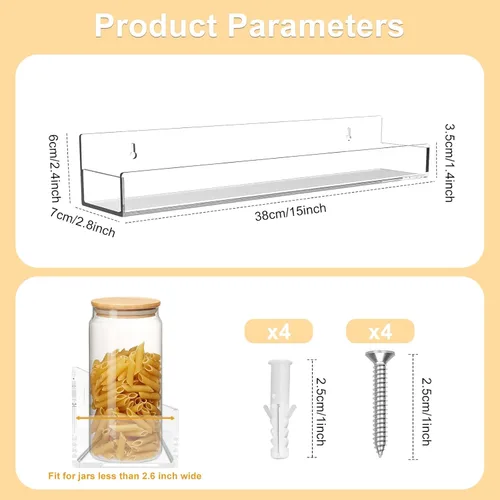 Miniatura 3 de Estante acrílico para especias de montaje en pared, estantes flotantes transparentes de 15 pulgadas, estantería colgante invisible para niños