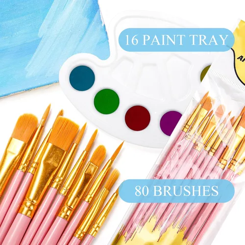 Miniatura 2 de Cedilis Juego de 96 pinceles de pintura, 80 pinceles y 16 bandejas de paleta de pintura para óleo, acuarela, pintura acrílica, niños, estudiantes