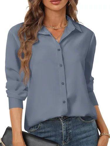 Miniatura 14 de Camisas de manga larga con botones para mujer, básicas, clásicas, suaves, con cuello a la moda, elegantes y casuales