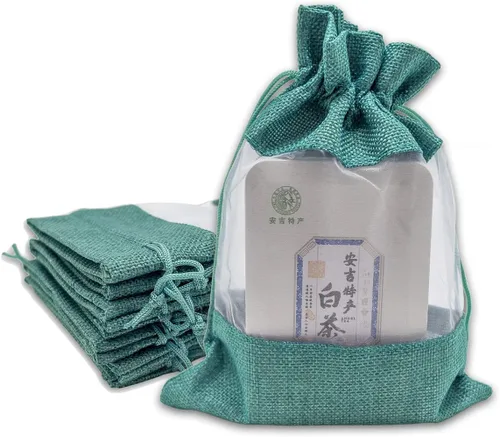 Miniatura 30 de Paquete de 12 bolsas de regalo medianas de lino, arpillera y organza con cordones (5 x 7 pulgadas, blanco) - Bolsa de malla para recuerdos