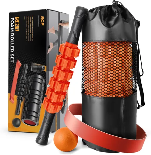 Miniatura 9 de Juego de rodillos de espuma 5 en 1 para masaje muscular de tejido profundo, rodillo de espuma para ejercicio de fitness de punto gatillo, rodillo
