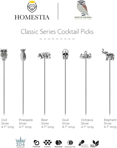 Miniatura 9 de Homestia - Púas de cóctel de metal para bebidas, 11.9 cm reutilizables, pinchos de cóctel para guarnición, espadas, 6 piezas, púas de martini