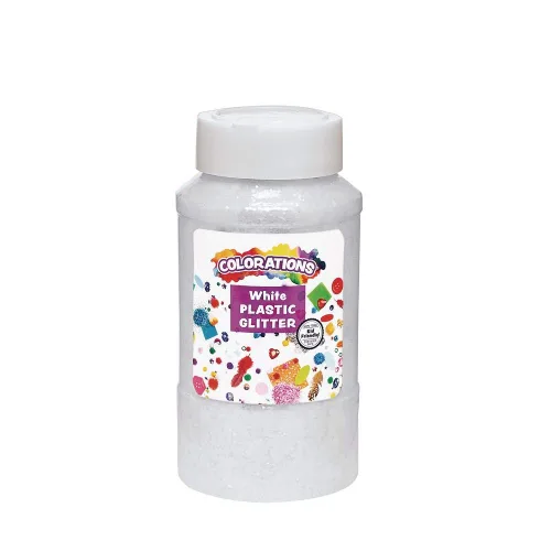 Colorations® Purpurina blanca de plástico extra seguro, 1 libra, tarro agitador de fácil dispensación, ideal para artes y manualidades, decoración,