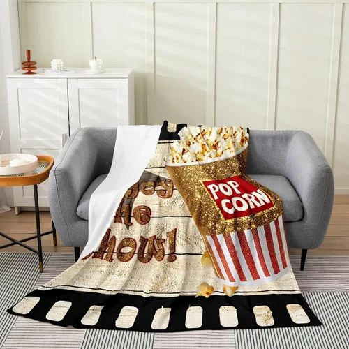 Miniatura 16 de Feelyou Manta de felpa para cine, manta de franela con patrón de palomitas de maíz para niños, niñas, adolescentes, póster de cine para todas