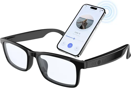 GenXenon Gafas inteligentes para hombres y mujeres, lentes de luz azul transparente, gafas Bluetooth con altavoz, asistente de voz y toque