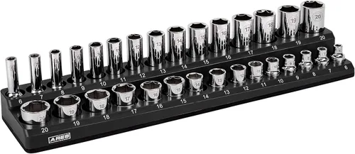 Miniatura 19 de ARES 70236 - Organizador magnético para 16 vasos SAE de 1/2 pulgada, para 15 vasos y 1 adaptador para vaso, mantiene tu caja de herramientas