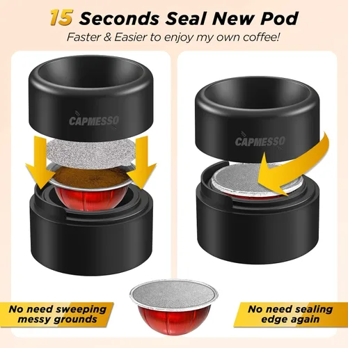 Miniatura 2 de CAPMESSO Kit de recarga de cápsulas Vertuo reutilizables, sellado más rápido, cápsulas Nespresso Vertuo reutilizables con cepillo de llenado