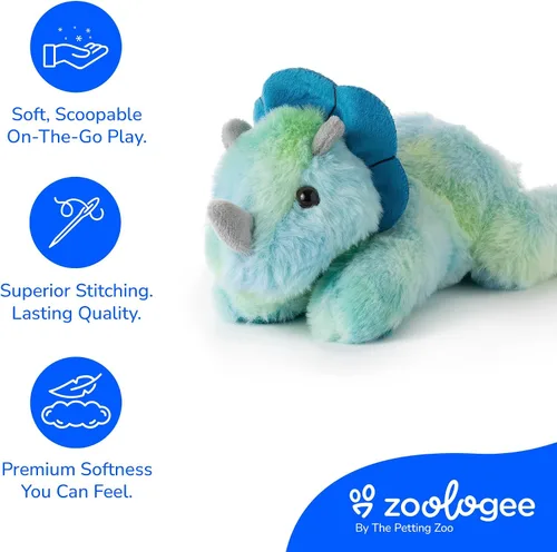 Miniatura 4 de The Petting Zoo Dinosaurio Triceratops - Peluche de peluche, regalos para niños, animales de dinosaurio Scoopz, juguete de peluche de dinosaurio