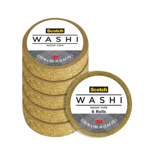 Scotch Expressions - Cinta washi con purpurina, cinta adhesiva para artes y manualidades, 0.59 x 196 pulgadas, purpurina dorada, 6 rollos Dorado