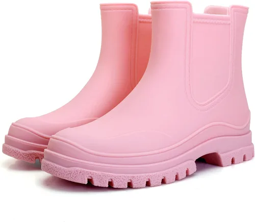 Hsttgsr Botas de lluvia para mujer, cómodos botines elásticos para adultos, botas Chelsea de tacón medio a la moda, impermeables, antideslizantes,