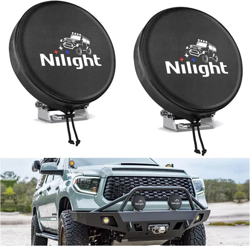 Miniatura 9 de Nilight Cubierta de Luz Pod Redonda de 7 Pulgadas para Conducción Todoterreno, Cubierta Protectora de Cuero Negro de 7.25 Pulgadas de Diámetro