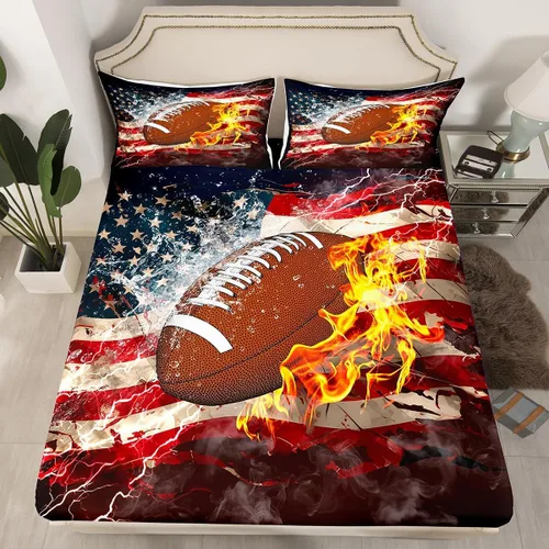 Miniatura 14 de Erosebridal American Flag Fitted Sheet Twin, Hockey Bedding Set United States Sports Games Bed Sheets for Kids Boys Teens Bedroom, Red White