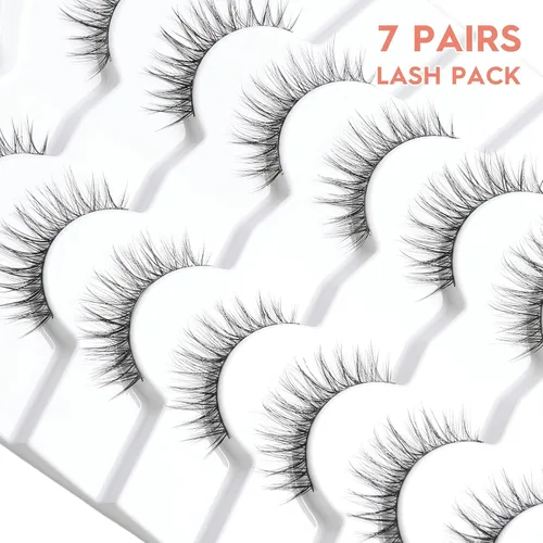 Miniatura 4 de Pestañas postizas de aspecto natural, pestañas postizas de 0.394 pulgadas, pestañas cortas, rizo C, 0.004 in, banda fina, paquete de pestañas