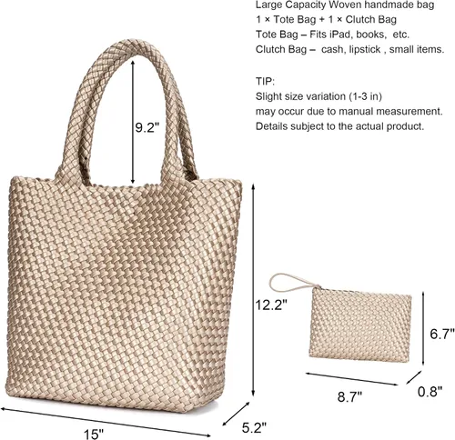 Miniatura 5 de Bolso de mano tejido para mujer, bolso grande de cuero tejido para mujer, elegante bolso de verano para trabajo, viajes, playa