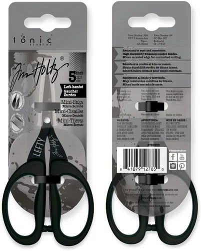 Miniatura 2 de Tim Holtz Tijeras para zurdos, mini tijeras de 5 pulgadas con hoja micro dentada, herramienta de artesanía zurda para cortar papel, tela y costura