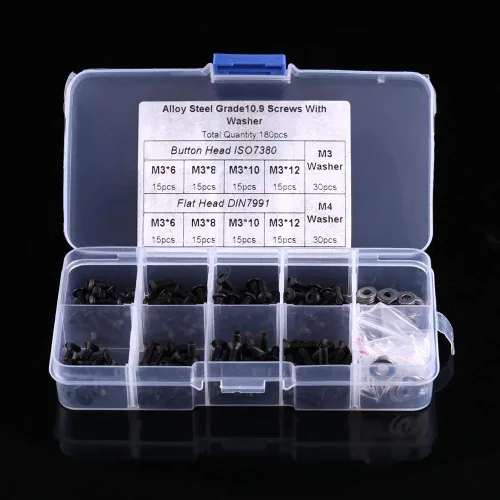 Miniatura 4 de Tornillo de cabeza plana, 180 tornillos de cabeza de botón plano M3 hexagonal y arandelas M3/M4 Kit surtido de tornillos de tuerca hexagonal