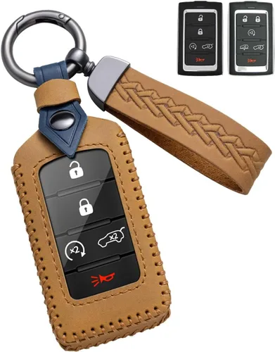 Miniatura 9 de Funda de cuero para llavero de Jeep, funda protectora de llavero inteligente compatible con Grand Cherokee L Grand Wagoneer 2021-2026 (negro)