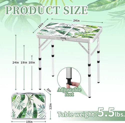 Miniatura 3 de Mesa de camping plegable de 2 pies, mesa de picnic portátil de altura ajustable, mesa de cartas pequeña, de aluminio, plegable, ligera, con asa