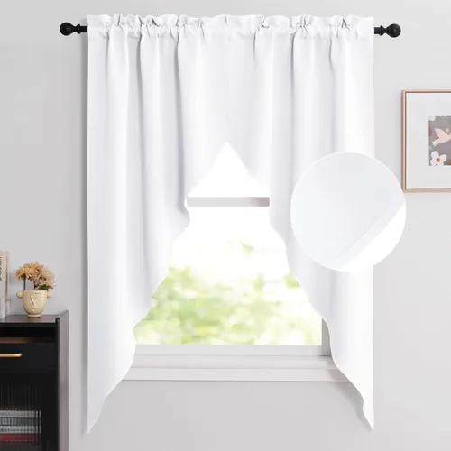 Miniatura 18 de NICETOWN Home Fashion - Cortinas de cocina con bolsillo para poste, cenefa festoneada a medida, cenefa festoneada sólida para ventana de Marrón