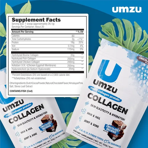 Miniatura 4 de UMZU zuCollagen - Polvo de proteína de colágeno múltiple, chocolate – 5 tipos de colágeno I II III V X – Suplemento alto en proteínas bajo