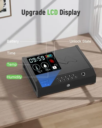 Miniatura 2 de HOLEWOR Gun Safe, Biometric Gun Safes for Pistols with LCD Display of Temperature Humidity, Fingerprint Quick Access Pistol Safe Solid Handgun Safe