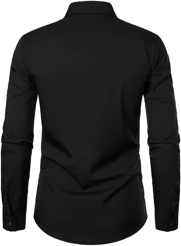 Miniatura 4 de Blusa de negocios con botones Hombre Camisa de Manga Larga Cuello Alto Tops Camiseta Trabajo de parches lisos Túnica