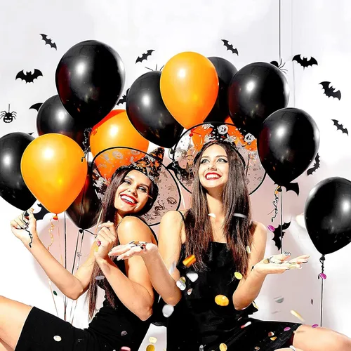Miniatura 3 de FOTIOMRG - Globos negros de 12 pulgadas, paquete de 50 globos de fiesta negros de buena calidad para cumpleaños, graduación, baby shower, Halloween