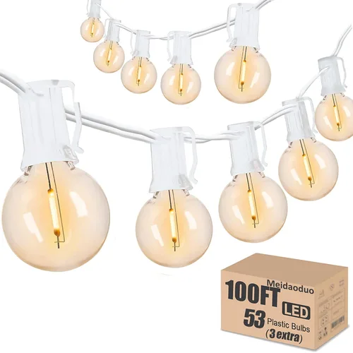 Miniatura 15 de Cadena de luces LED G40 de 50 pies para exteriores, luces de patio, conectables, impermeables, 27 bombillas inastillables (2 extra), 25 luces Negro