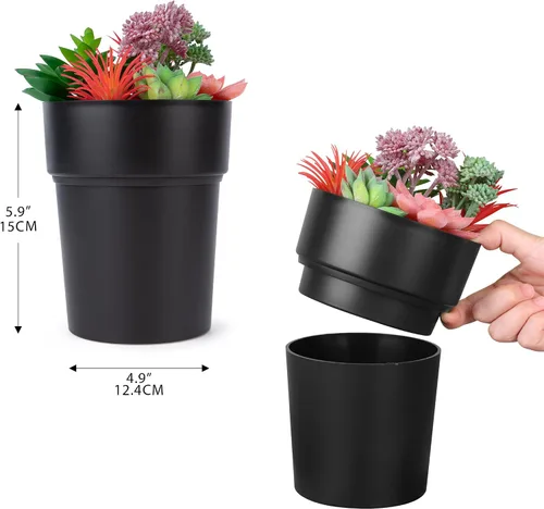 Miniatura 4 de Maceta con compartimento oculto seguro y secreto, ocultador de llaves secretas, oculta una caja fuerte secreta para llaves (negro 2)