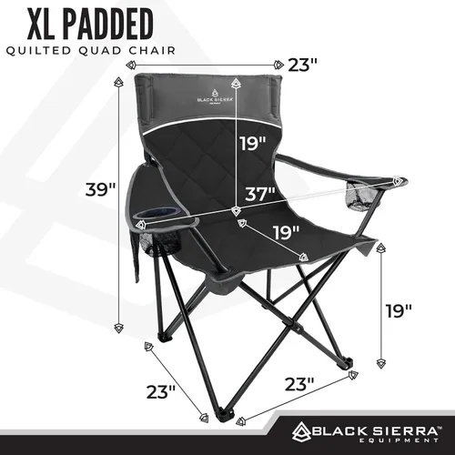 Miniatura 3 de Black Sierra - Silla de camping acolchada acolchada, asiento de descanso de gran tamaño resistente para exteriores soporta 300 libras, portátil