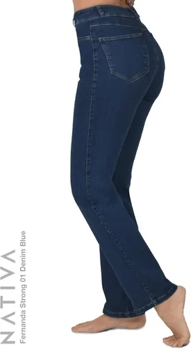 Miniatura 5 de Nativa Pantalones de mezclilla de tiro alto para mujer, tela de mezclilla de piel de durazno, pierna recta, ajuste elástico Fernanda, fuerte, ultra