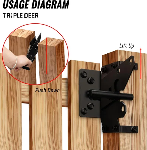 Miniatura 6 de TRIPLE DEER Pestillo de puerta de valla autobloqueante, montaje en poste de vinilo resistente, herrajes de puerta de madera de cierre automático