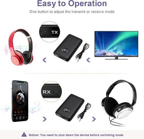Miniatura 3 de Receptor transmisor Bluetooth 2 en 1, adaptador Bluetooth auxiliar para automóvil, adaptador de audio inalámbrico de 0.138 in, sistema de audio